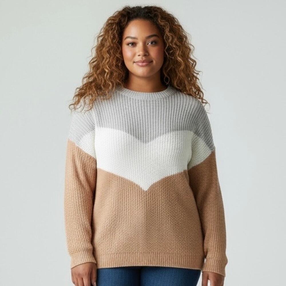 Heimish USA Colorblock Sweater Large NWT Waffle Knit Neutral Pullover